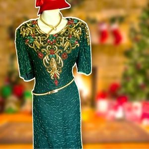 Vintage VOLUP HOLIDAY HOLIDAY EXTRAVAGANZA beaded & sequin floral detail dress